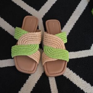 Marc Fisher Green and Tan Woven Sandals